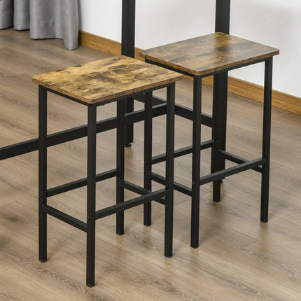 Set of 2 Industrial Bar Stools with Footrest for Rustic Dining - Brown