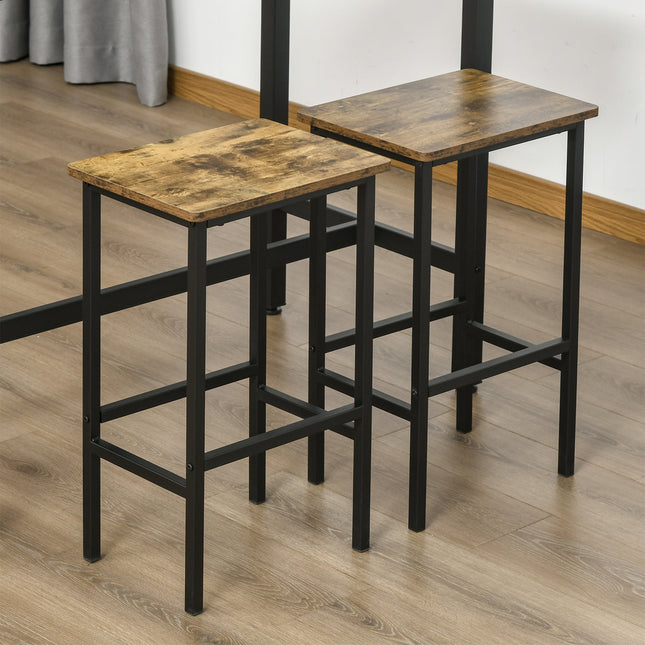 Set of 2 Industrial Bar Stools with Footrest for Rustic Dining - Brown