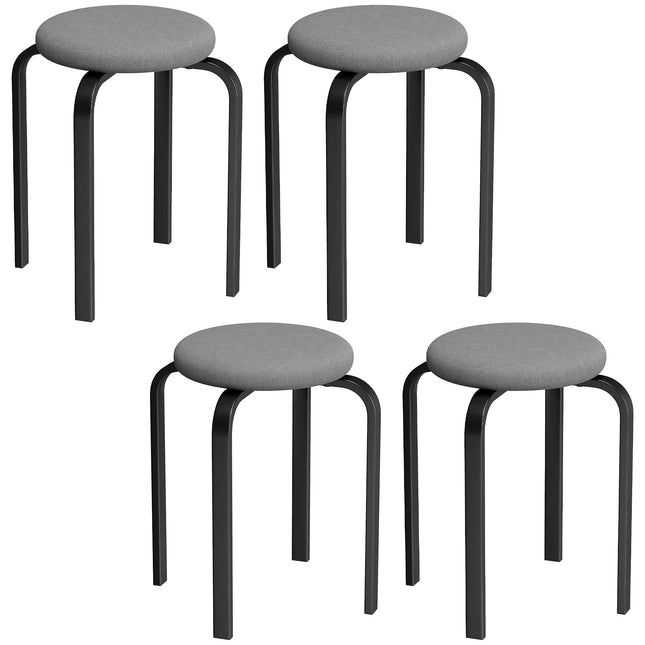 Stackable Stools Modern Cushioned Round Backless Stools Set of 4 Kitchen Dining Room Dark Grey