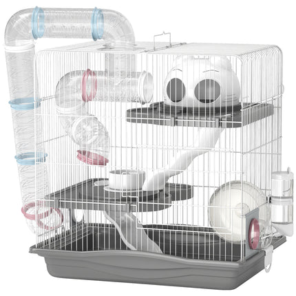 3-Tier Hamster Cage with Exercise Wheels, Water Bottle, Food Dish, for Dwarf Hamsters, 45 x 30 x 45 cm, Grey