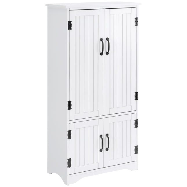 Accent Floor Storage Cabinet with Adjustable Shelves and 2 Lower Doors for Kitchen Pantry - White