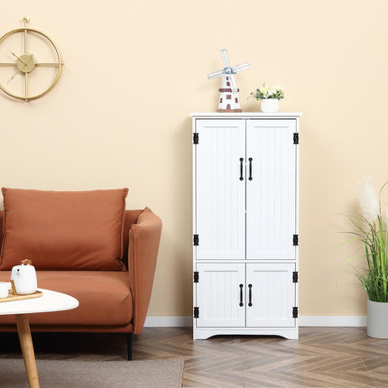 Accent Floor Storage Cabinet with Adjustable Shelves and 2 Lower Doors for Kitchen Pantry - White