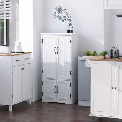Accent Floor Storage Cabinet with Adjustable Shelves and 2 Lower Doors for Kitchen Pantry - White