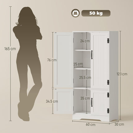 Accent Floor Storage Cabinet with Adjustable Shelves and 2 Lower Doors for Kitchen Pantry - White