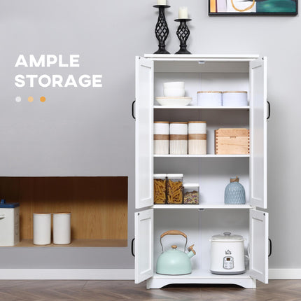 Accent Floor Storage Cabinet with Adjustable Shelves and 2 Lower Doors for Kitchen Pantry - White