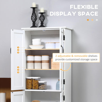 Accent Floor Storage Cabinet with Adjustable Shelves and 2 Lower Doors for Kitchen Pantry - White
