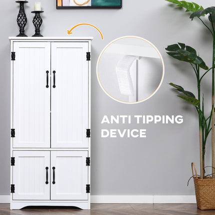 Accent Floor Storage Cabinet with Adjustable Shelves and 2 Lower Doors for Kitchen Pantry - White