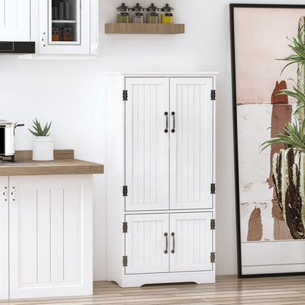 Accent Floor Storage Cabinet with Adjustable Shelves and 2 Lower Doors for Kitchen Pantry - White