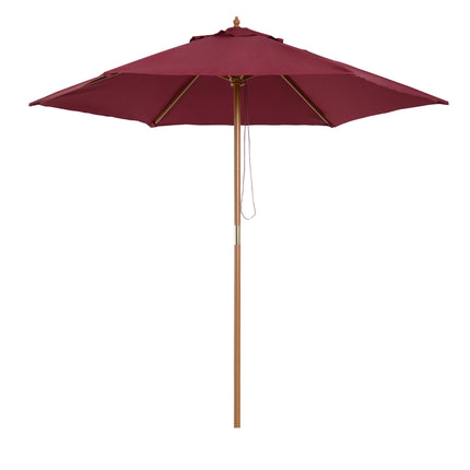 2.5m Wooden Garden Parasol Umbrella with Rope Pulley - Wine Red