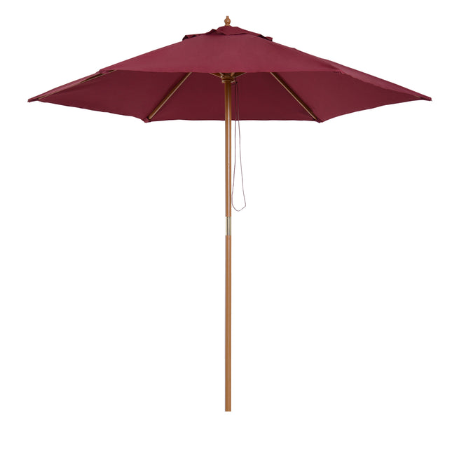2.5m Wooden Garden Parasol Umbrella with Rope Pulley - Wine Red