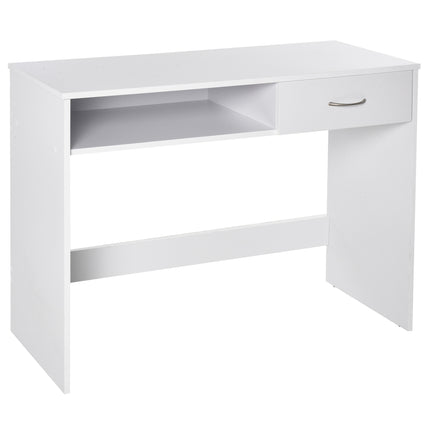 Computer Desk with Shelf and Drawer Storage Compartment Work Table Study Station - White