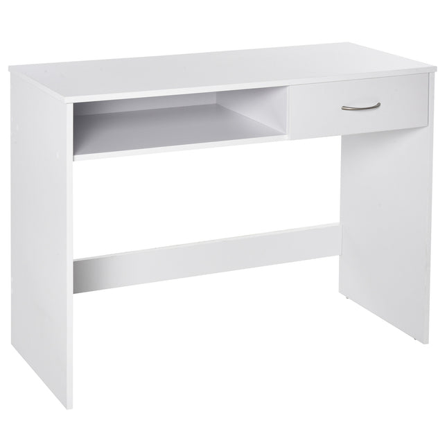 Computer Desk with Shelf and Drawer Storage Compartment Work Table Study Station - White