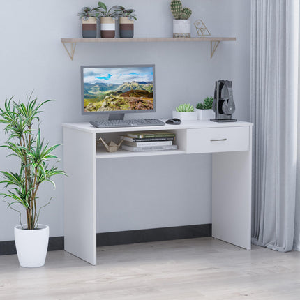 Computer Desk with Shelf and Drawer Storage Compartment Work Table Study Station - White