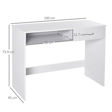 Computer Desk with Shelf and Drawer Storage Compartment Work Table Study Station - White