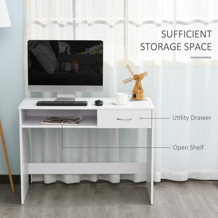 Computer Desk with Shelf and Drawer Storage Compartment Work Table Study Station - White