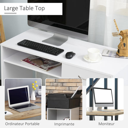 Computer Desk with Shelf and Drawer Storage Compartment Work Table Study Station - White