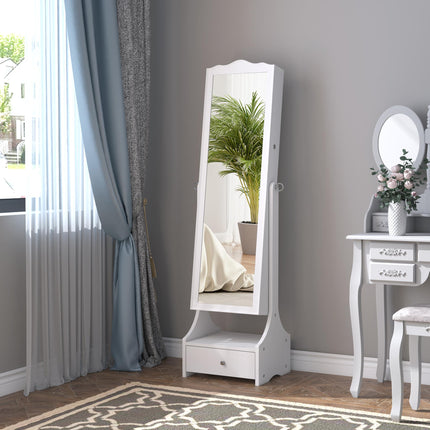 Jewellery Cabinet with LED Lighting, Mirror, Lock & Flip-over Makeup Organizer Armoire - White