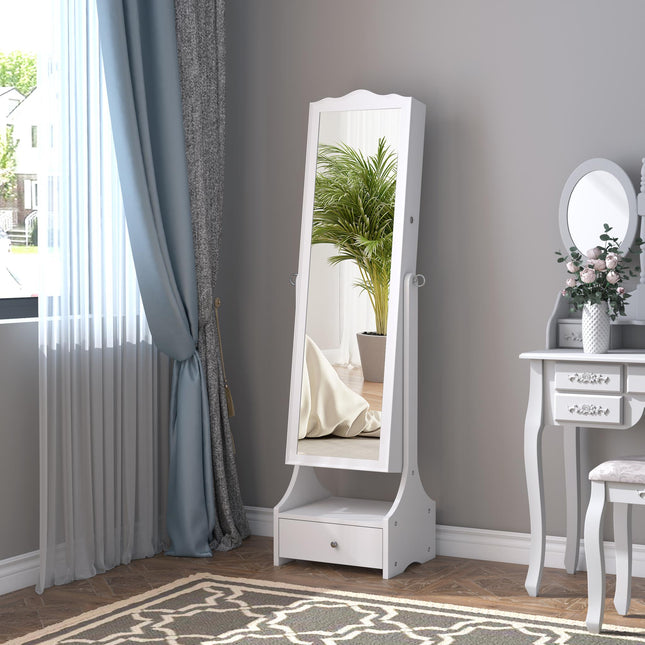 Jewellery Cabinet with LED Lighting, Mirror, Lock & Flip-over Makeup Organizer Armoire - White