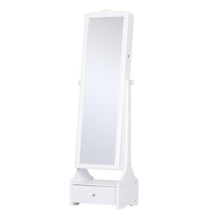 Jewellery Cabinet with LED Lighting, Mirror, Lock & Flip-over Makeup Organizer Armoire - White