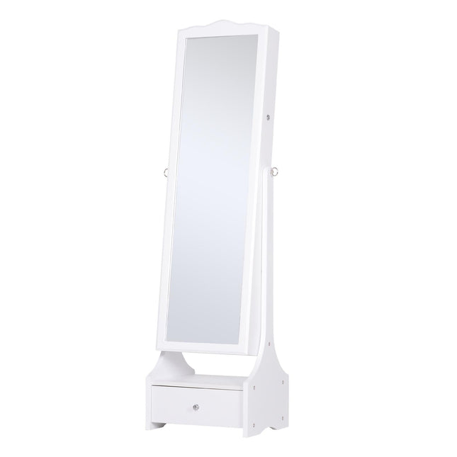 Jewellery Cabinet with LED Lighting, Mirror, Lock & Flip-over Makeup Organizer Armoire - White