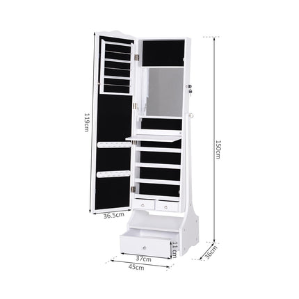 Jewellery Cabinet with LED Lighting, Mirror, Lock & Flip-over Makeup Organizer Armoire - White