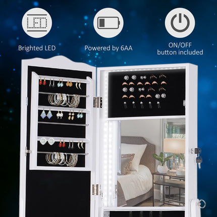 Jewellery Cabinet with LED Lighting, Mirror, Lock & Flip-over Makeup Organizer Armoire - White