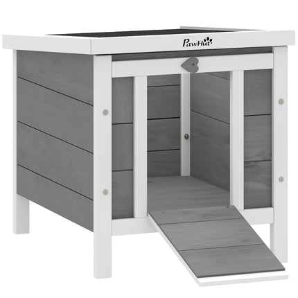 Wooden Rabbit Hutch Small Animal Cage 51x42x43 cm with Ramp - Grey