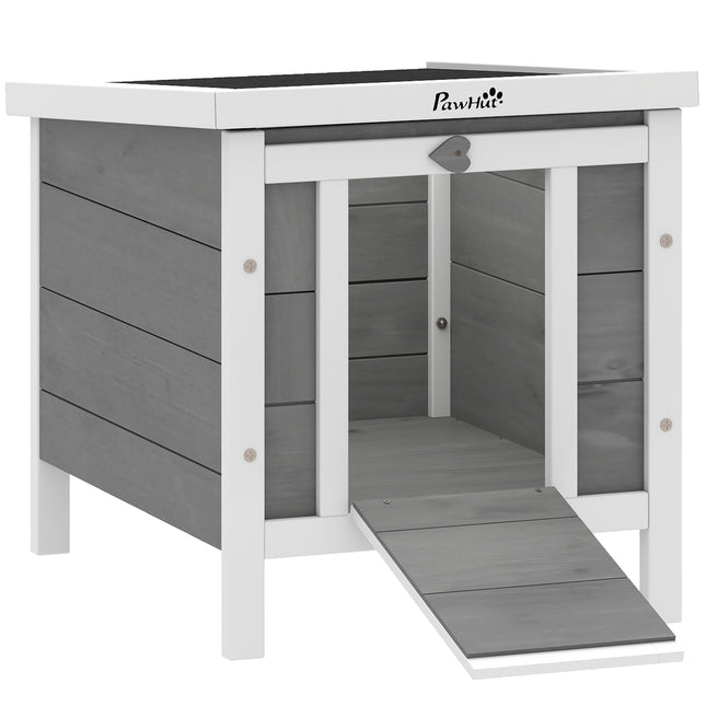 Wooden Rabbit Hutch Small Animal Cage 51x42x43 cm with Ramp - Grey