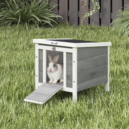 Wooden Rabbit Hutch Small Animal Cage 51x42x43 cm with Ramp - Grey
