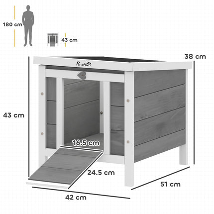 Wooden Rabbit Hutch Small Animal Cage 51x42x43 cm with Ramp - Grey