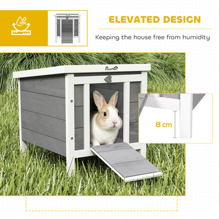 Wooden Rabbit Hutch Small Animal Cage 51x42x43 cm with Ramp - Grey