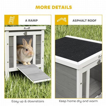 Wooden Rabbit Hutch Small Animal Cage 51x42x43 cm with Ramp - Grey
