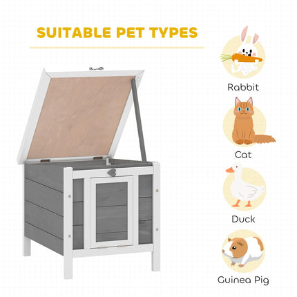 Wooden Rabbit Hutch Small Animal Cage 51x42x43 cm with Ramp - Grey