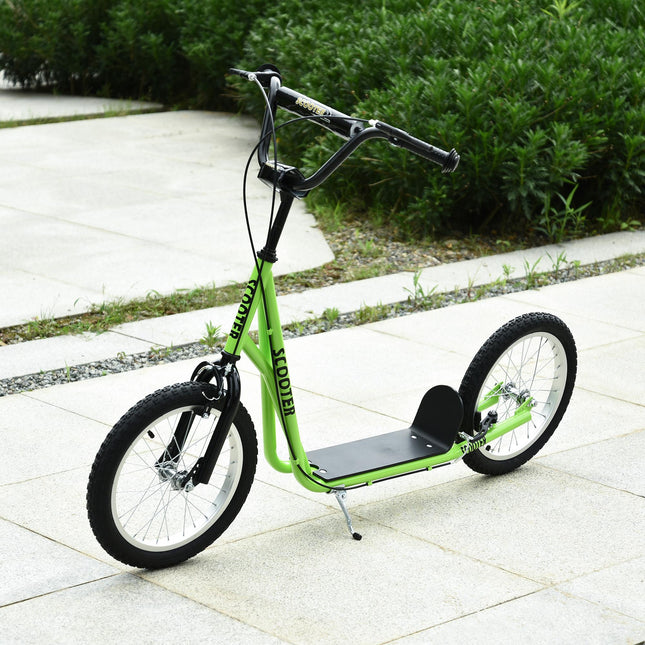 Teen Kids Adjustable Handlebar Stunt Kick Scooter with 2 Brakes and 16 Inch Rubber Tyres - Green