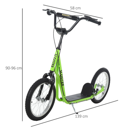 Teen Kids Adjustable Handlebar Stunt Kick Scooter with 2 Brakes and 16 Inch Rubber Tyres - Green