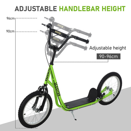 Teen Kids Adjustable Handlebar Stunt Kick Scooter with 2 Brakes and 16 Inch Rubber Tyres - Green
