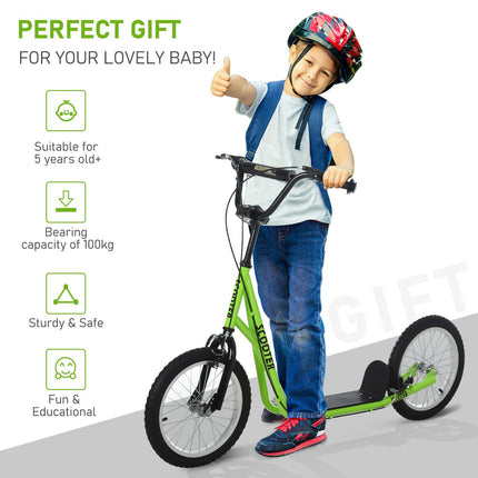 Teen Kids Adjustable Handlebar Stunt Kick Scooter with 2 Brakes and 16 Inch Rubber Tyres - Green