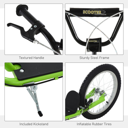 Teen Kids Adjustable Handlebar Stunt Kick Scooter with 2 Brakes and 16 Inch Rubber Tyres - Green