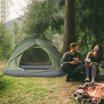 3 Person Pop Up Waterproof Camping Tent Festival Shelter - Dark Green