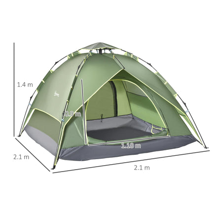 3 Person Pop Up Waterproof Camping Tent Festival Shelter - Dark Green
