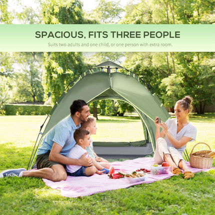 3 Person Pop Up Waterproof Camping Tent Festival Shelter - Dark Green