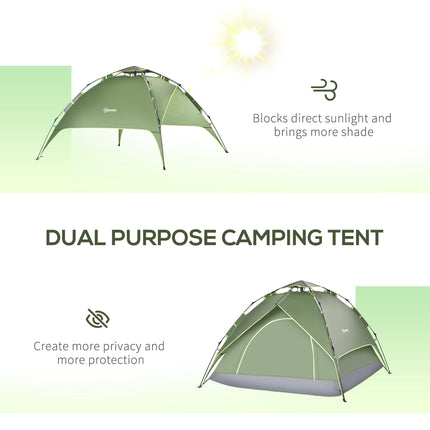 3 Person Pop Up Waterproof Camping Tent Festival Shelter - Dark Green