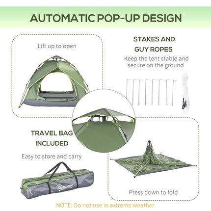 3 Person Pop Up Waterproof Camping Tent Festival Shelter - Dark Green