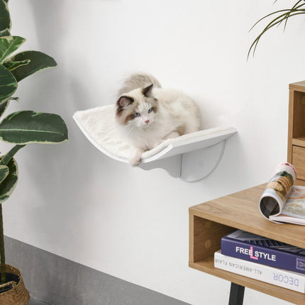 Wood Wall-Mounted Cat Shelf Curved Kitten Bed 41x28x21cm - White