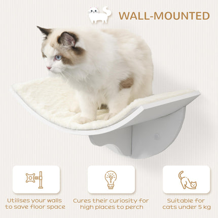 Wood Wall-Mounted Cat Shelf Curved Kitten Bed 41x28x21cm - White