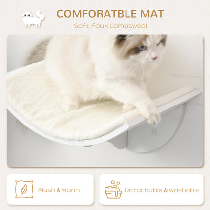 Wood Wall-Mounted Cat Shelf Curved Kitten Bed 41x28x21cm - White