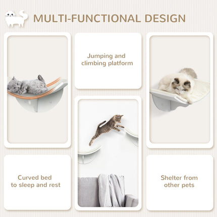 Wood Wall-Mounted Cat Shelf Curved Kitten Bed 41x28x21cm - White