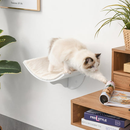 Wood Wall-Mounted Cat Shelf Curved Kitten Bed 41x28x21cm - White