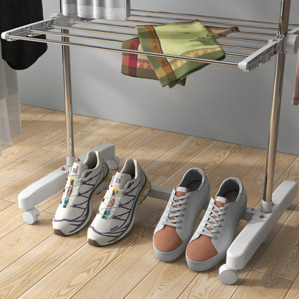 3-Tier Foldable Clothes Drying Rack with Wheels and Wings 142x55x152cm - White
