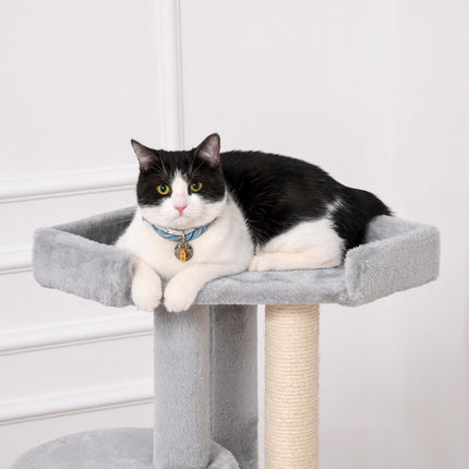 Multi-level Cat Tree Kitten Tower with Scratching Post, Hanging Ropes & Plush Perches - Grey